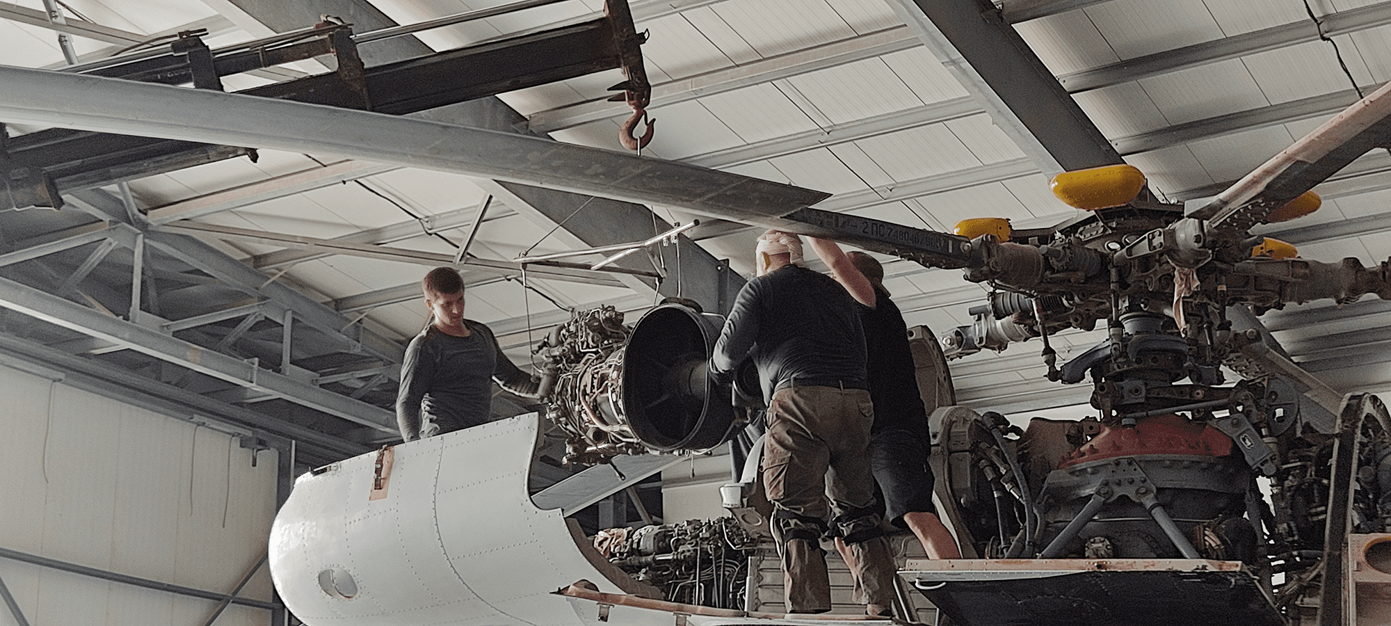 Middle East Freighters. Panafrican Air Services. Maintenance. Workers work on aircraft maintenance.