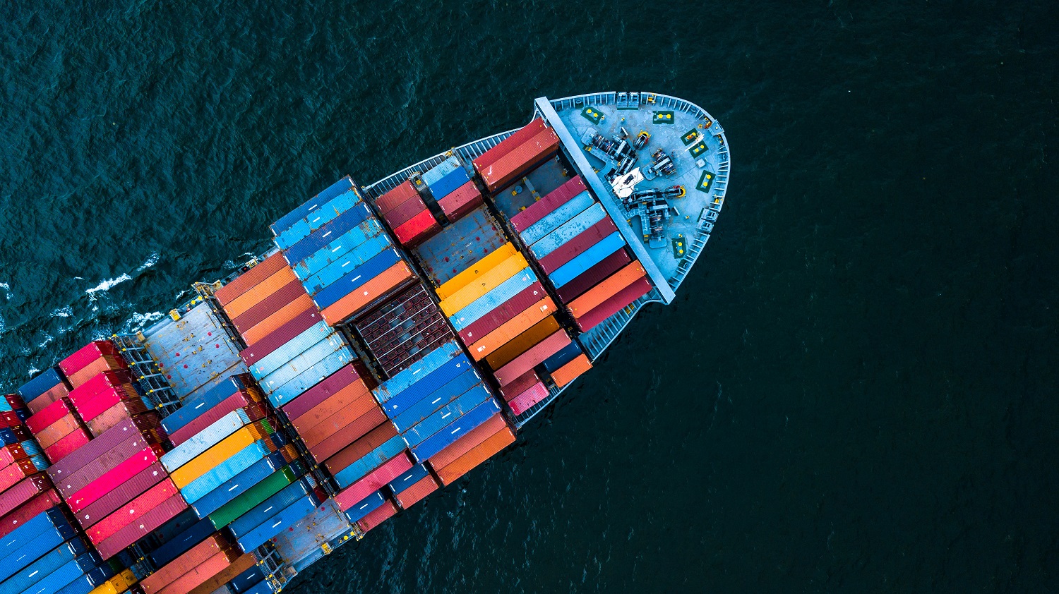 Aerial top view container cargo ship in import export business commercial trade logistic and transportation of international by container cargo ship in the open sea, Container cargo freight shipping.